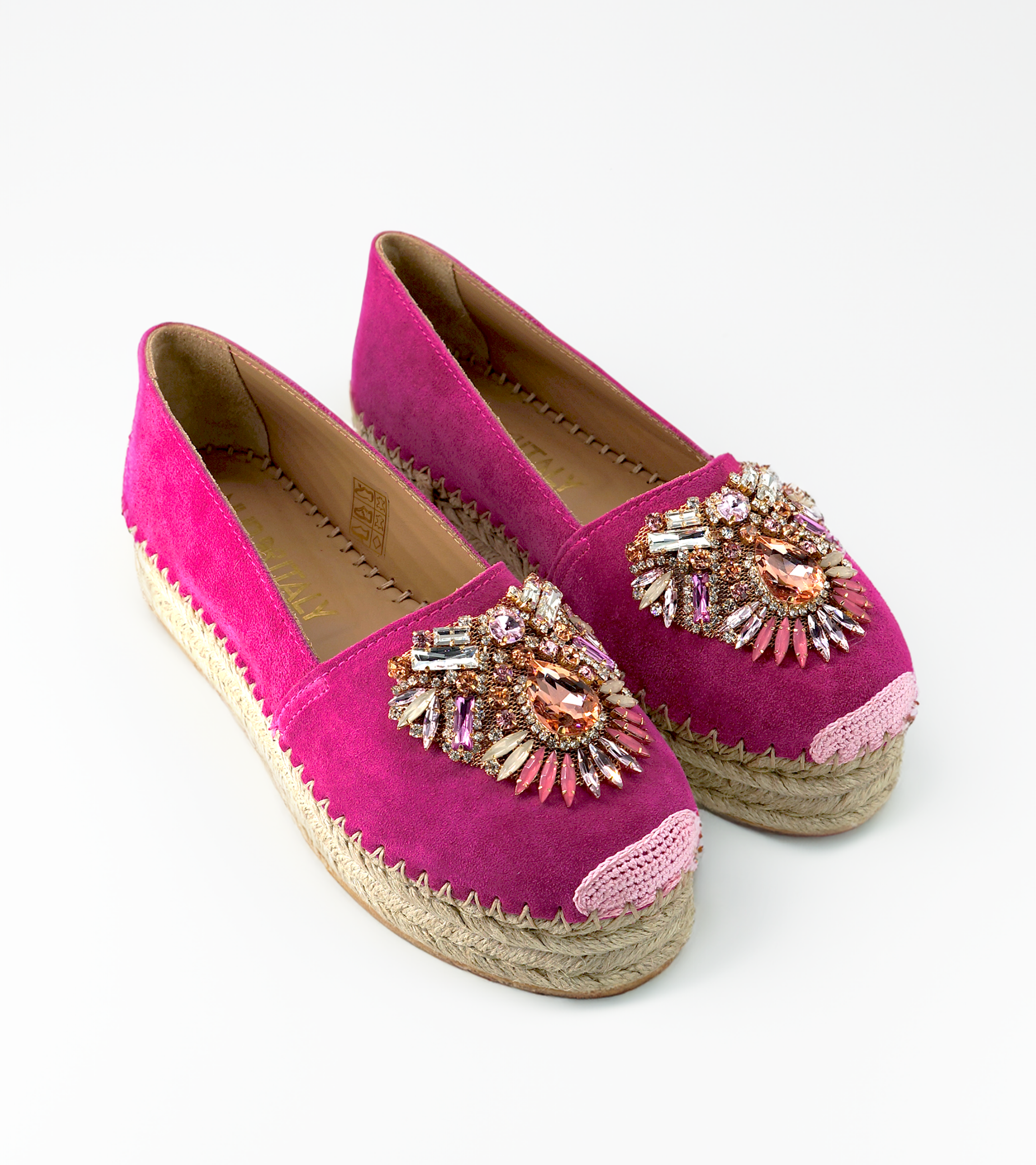 NUR ITALY Fiorella Suede Leather Platform Espadrilles, color, FUCHSIA