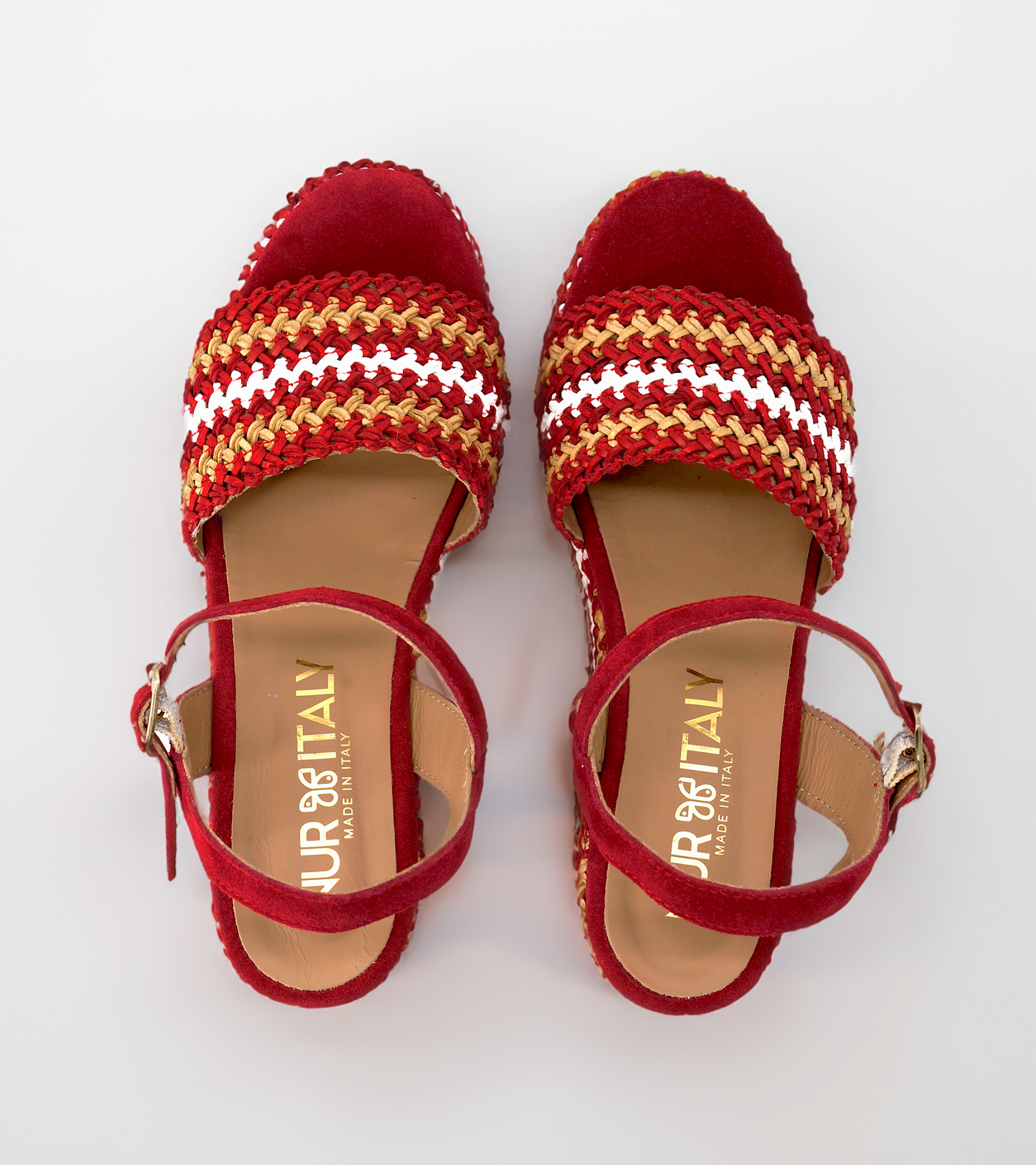 NUR ITALY Chiara Raffia Wedge Sandal, Main, color, RED