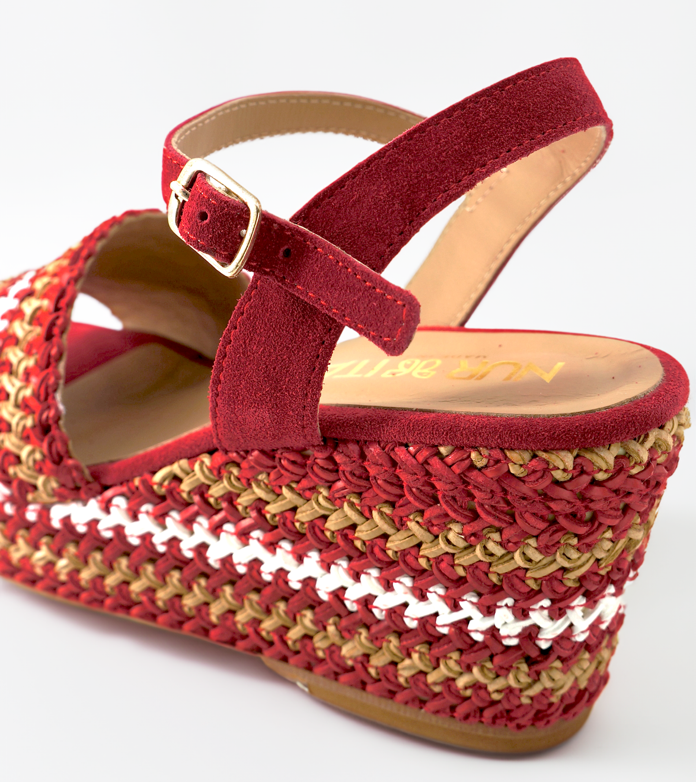 NUR ITALY Chiara Raffia Wedge Sandal, Main, color, RED