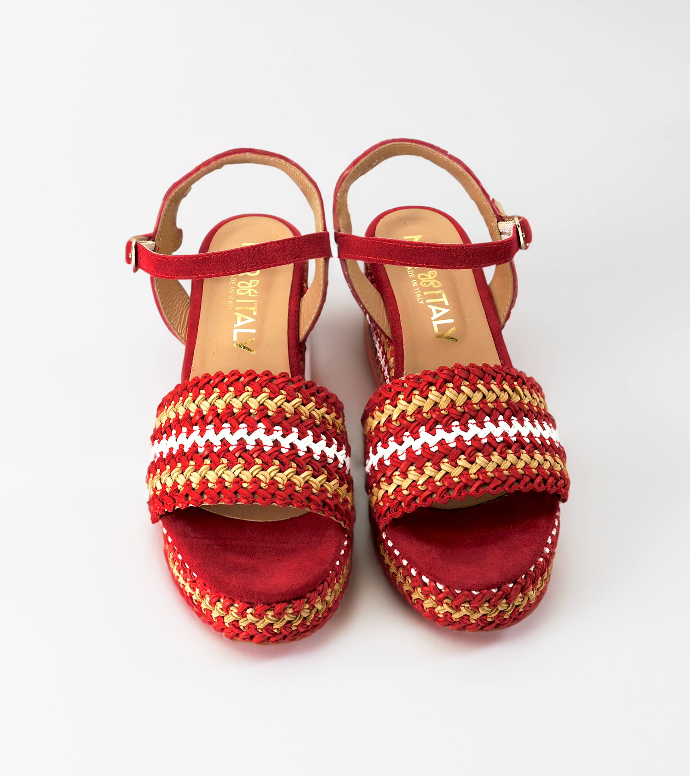 NUR ITALY Chiara Raffia Wedge Sandal, Main, color, RED