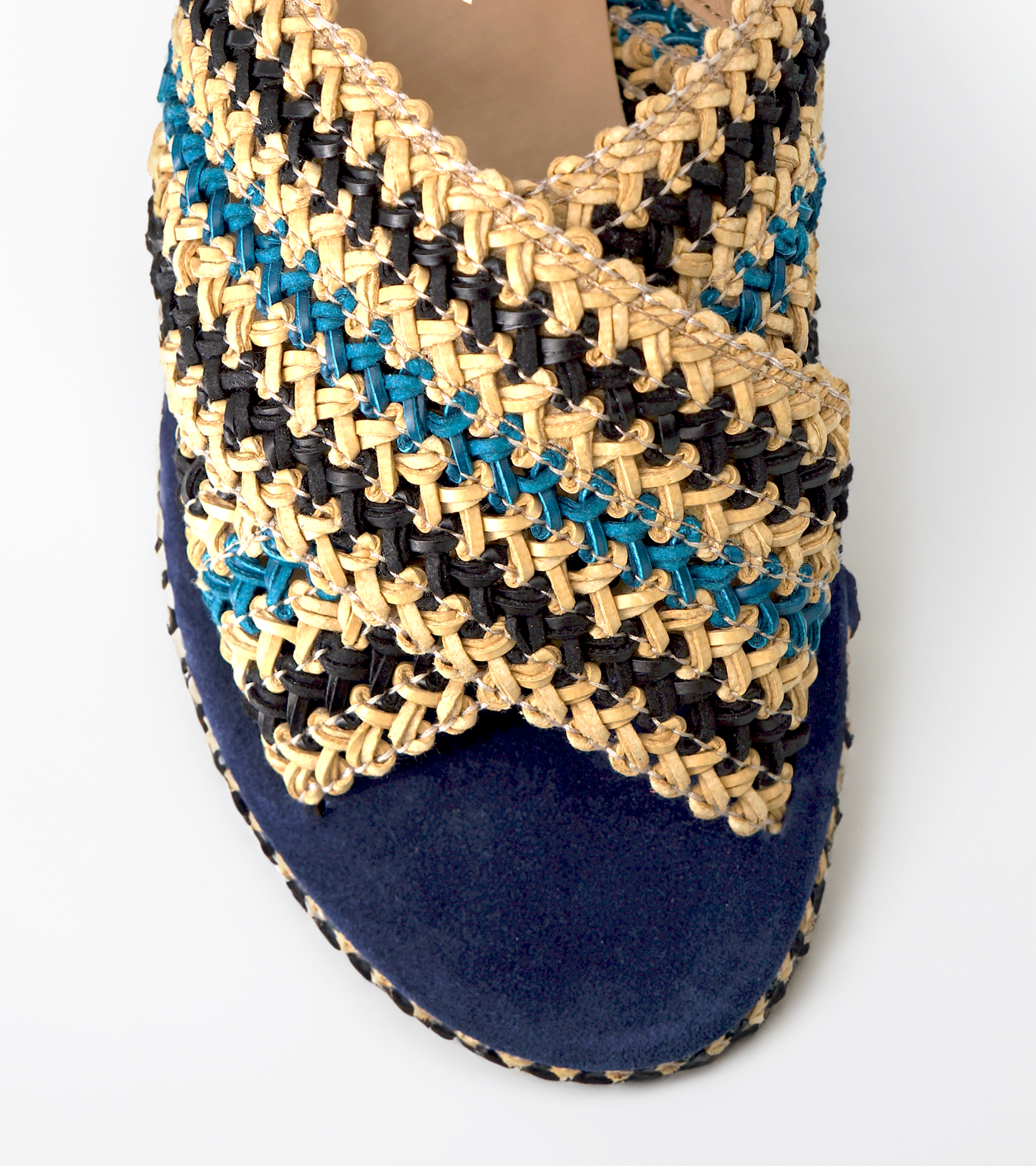 NUR ITALY Raffia flatform, colors, NAVY, NATURAL, CYAN