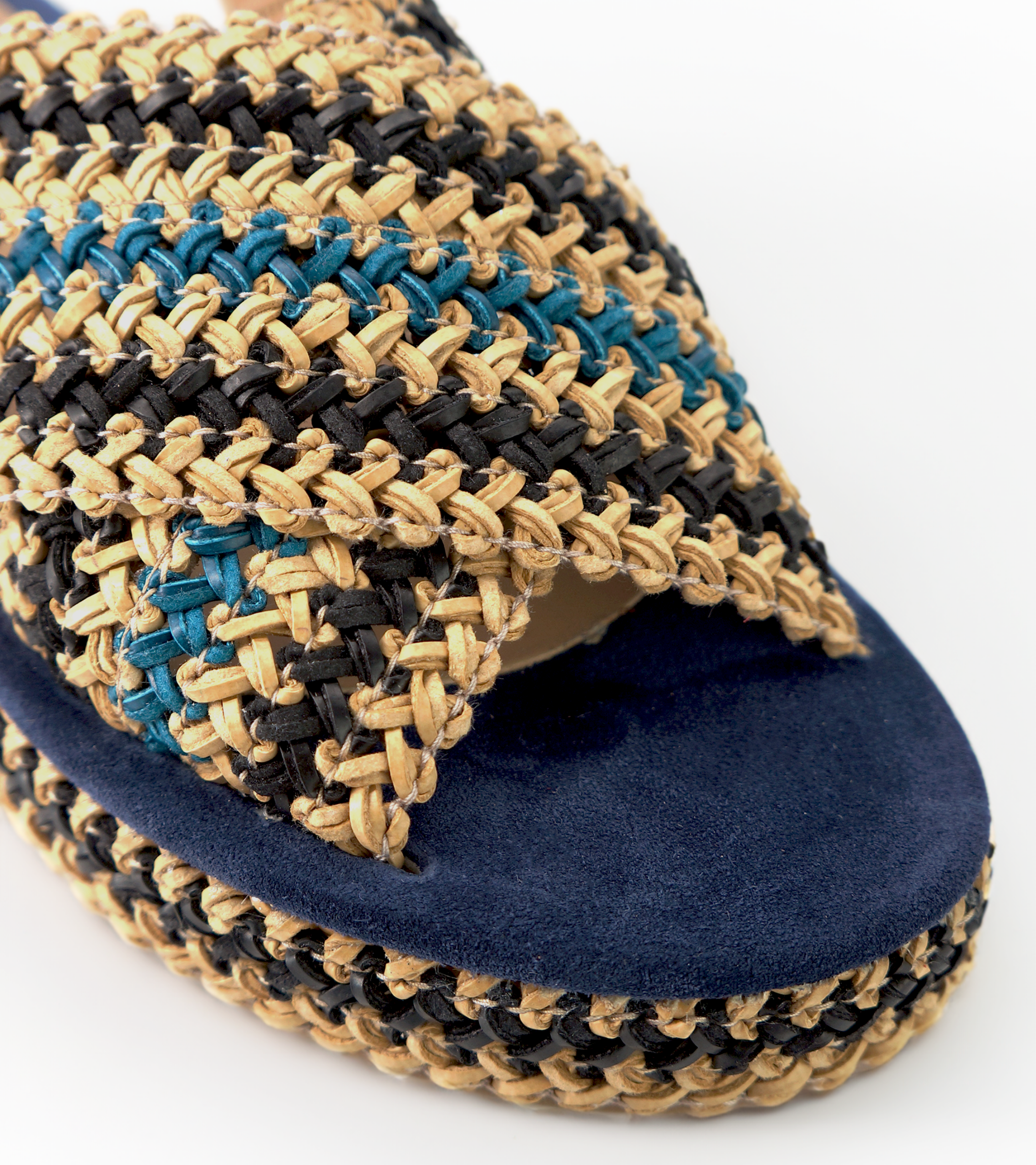 NUR ITALY Raffia flatform, colors, NAVY, NATURAL, CYAN