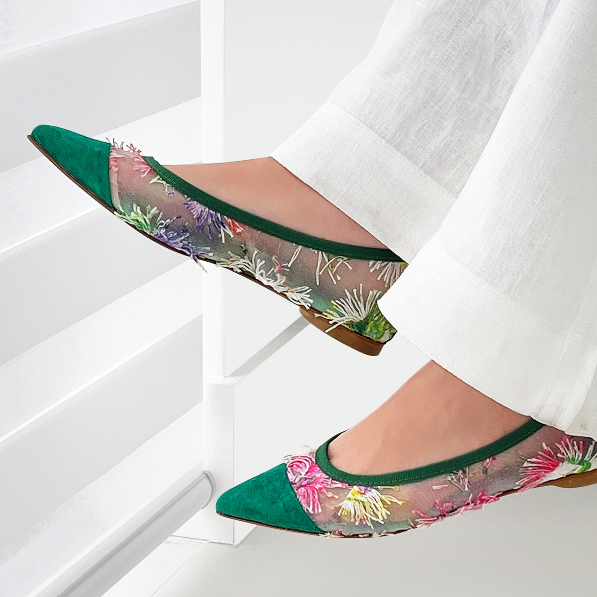 Floral pointed toe discount flats